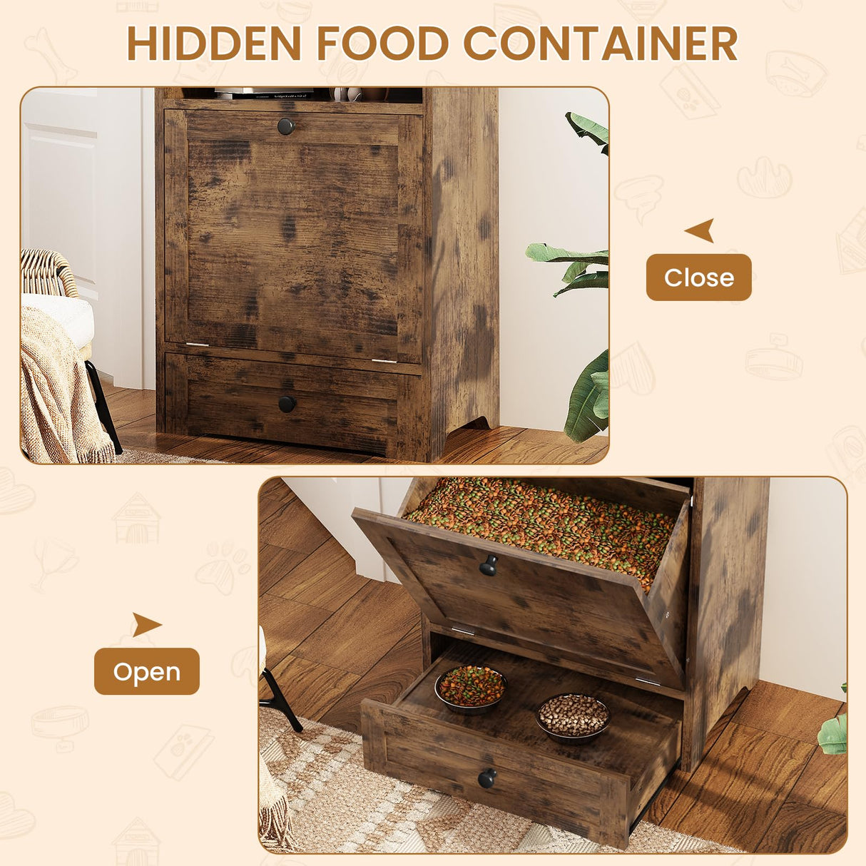 Dog Feeding Station with Storage Cabinet & Elevated Bowls