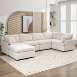 Large U-Shape Sectional Sofa Set, Modern Polyester Fabric 6 Seater Couch with Removable