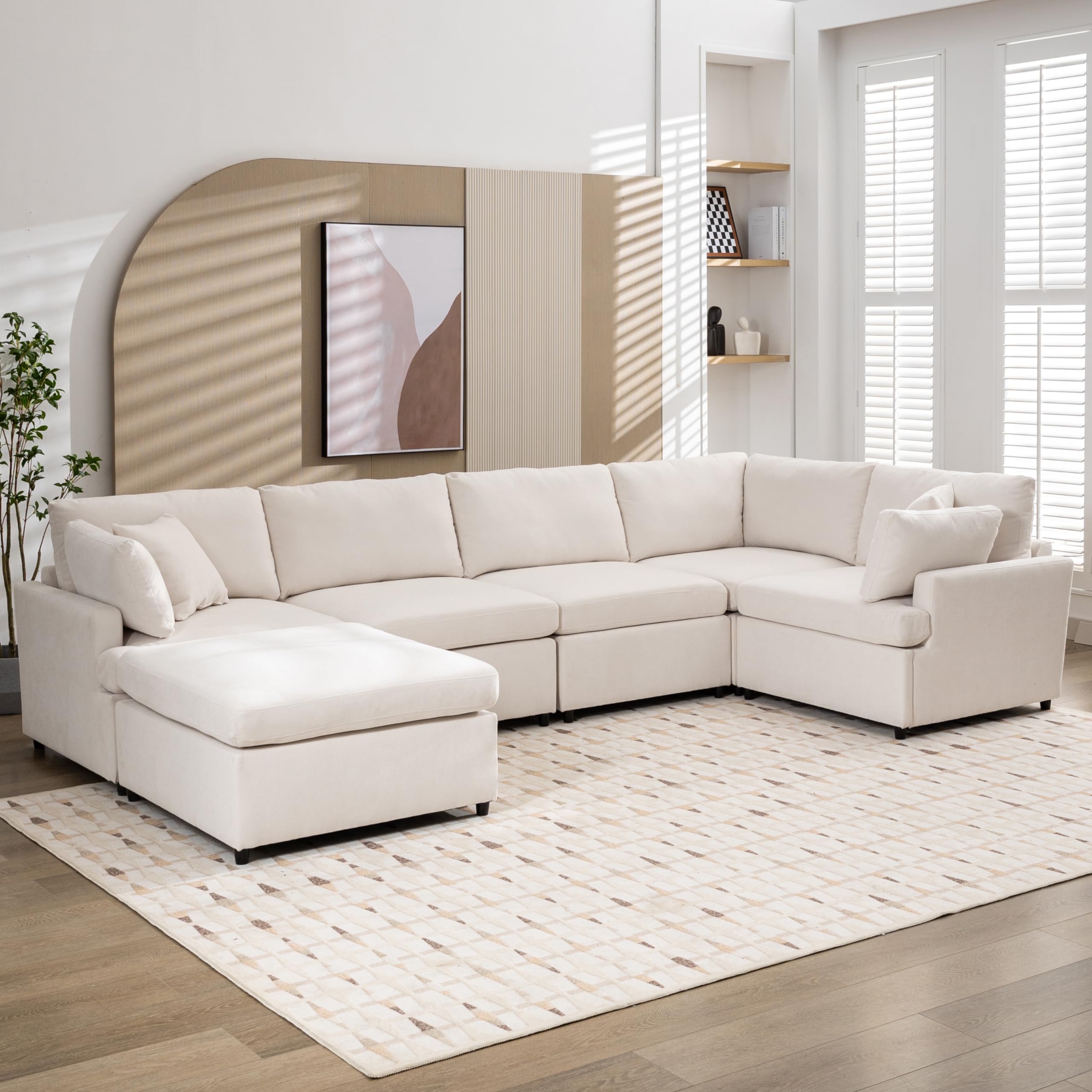 Large U-Shape Sectional Sofa Set, Modern Polyester Fabric