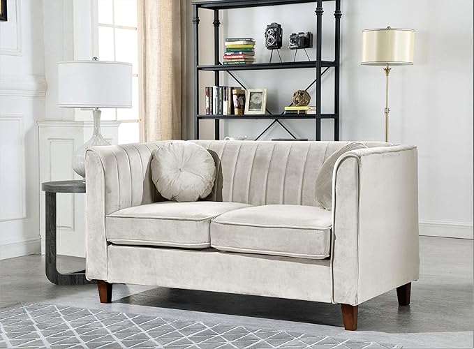 55" Chesterfield Velvet Loveseat with Vertical Channel Tufted Backrest