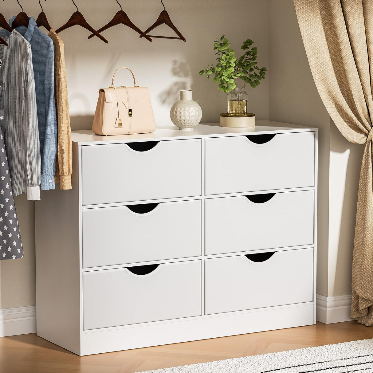 l 6 Drawers Dresser for Bedroom, 6 Fabric PU Drawer Dresser