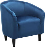 Velvet Club Chair, Modern Tufted Accent Chair with Armrest, Upholstered Barrel Chair with Solid Legs for Living Room/Bedroom/Study/Waiting Room, Navy Blue