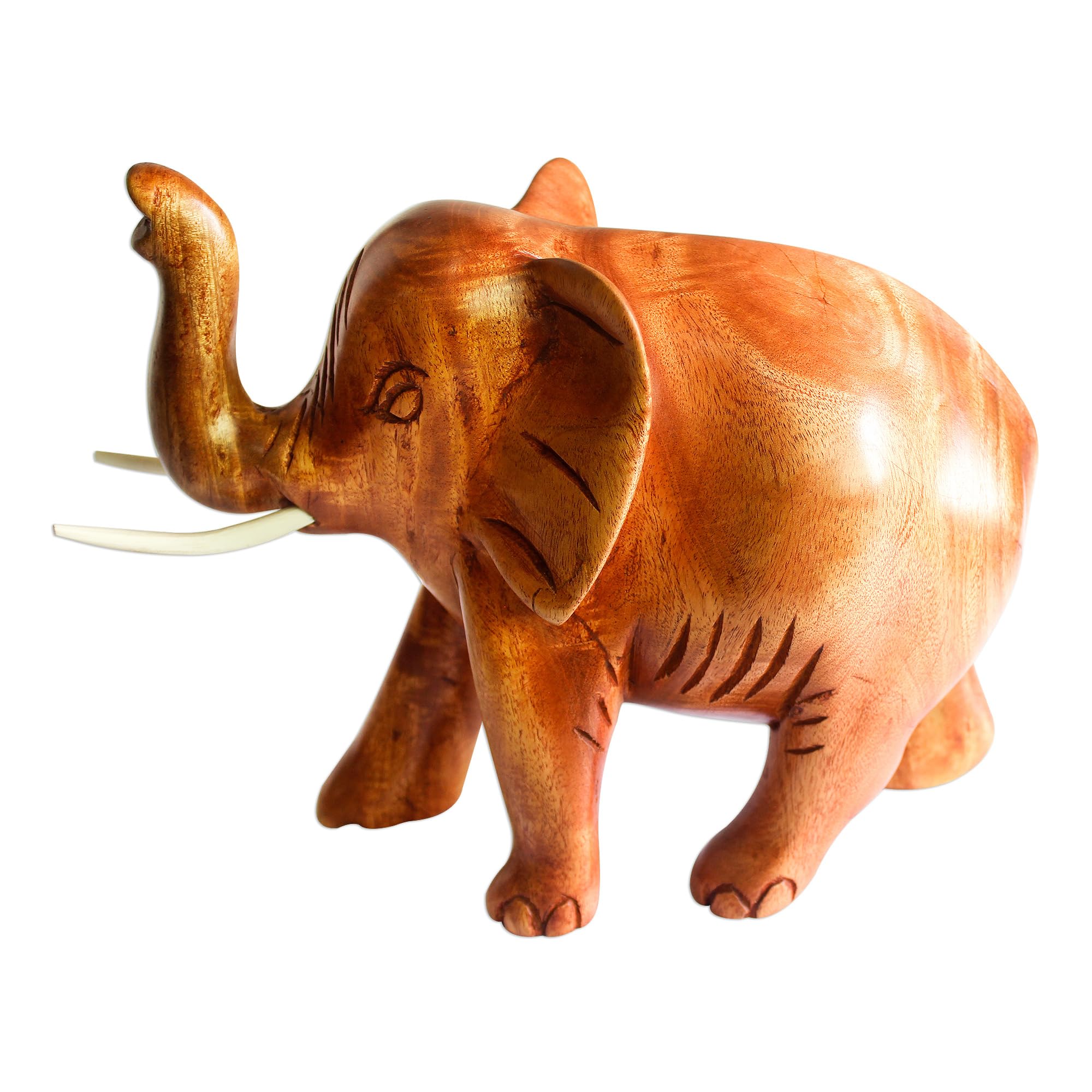 Artisan Handcarved Wood Sculpture Teak Elephant from Ghana Brown Woodteakwood