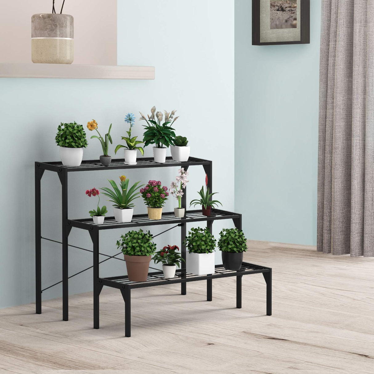 Giantex 3 Tiers Metal Plant Stand, Ladder Flower Pots Holders, 3 Tiers Step Plant Display Rack, Heavy Duty Utility Storage Organizer Rack for Home Garden Patio Balcony, Stair Style Plant Stand