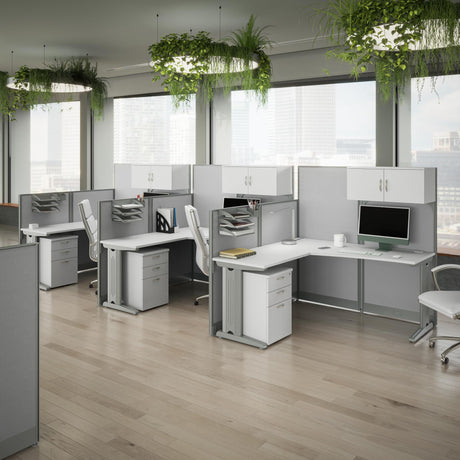 Office in an Hour L Shaped Cubicle Desks with Storage, Drawers