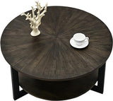 Round Coffee Table with Storage, Farmhouse Coffee Table for Living Room