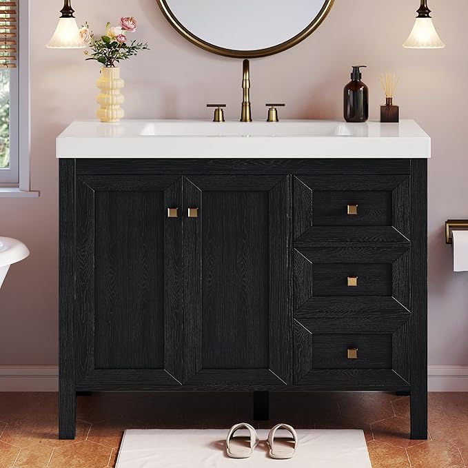 36" Bathroom Vanity with Sink Set, Vintage Bathroom Cabinet Vanity with Resin Basin