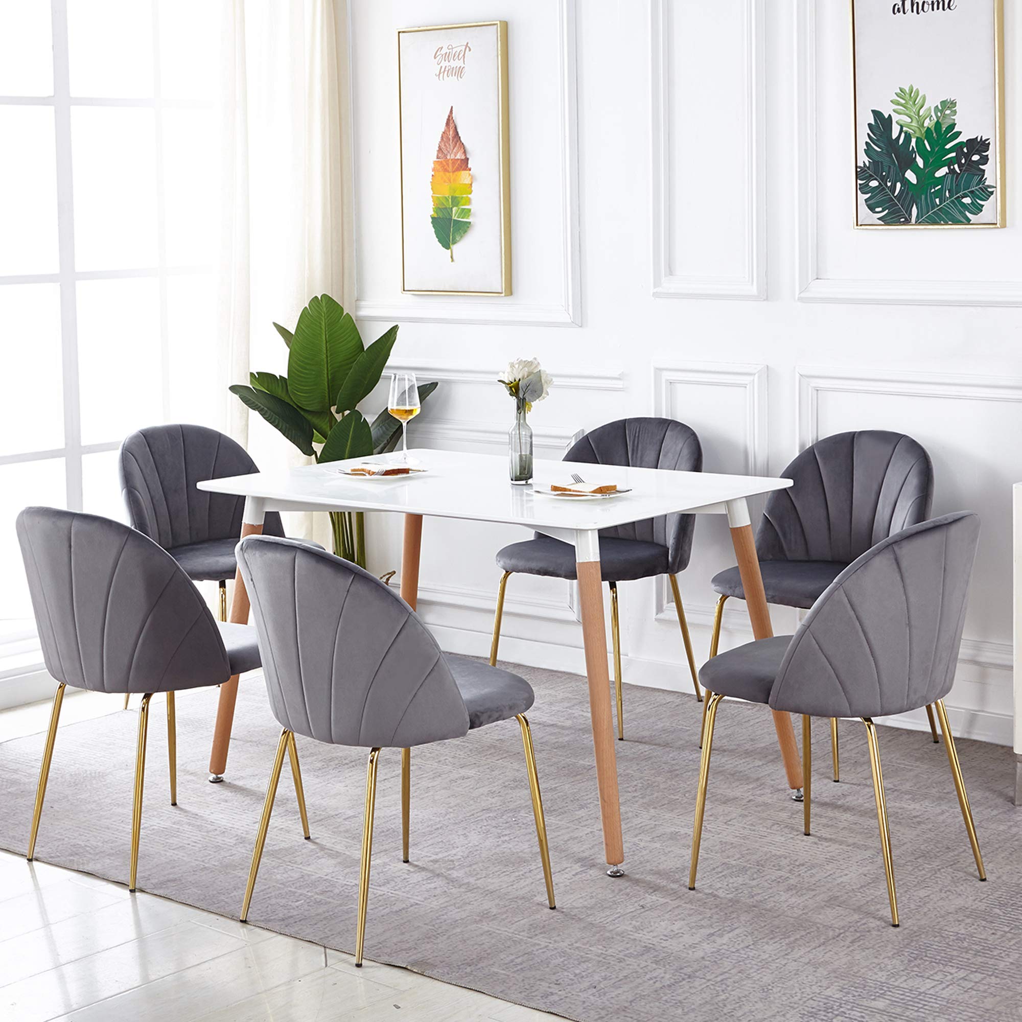 Set of 2 Velvet Upholstered Dining Chair Tufted Accent Chair with Metal Legs for Kitchen,