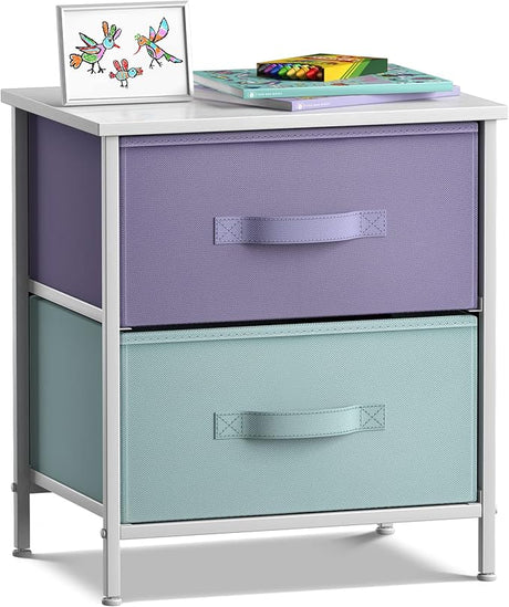 Nightstand with 2 Drawers - Kids Bedside Furniture End Table Night Stand - Steel Frame