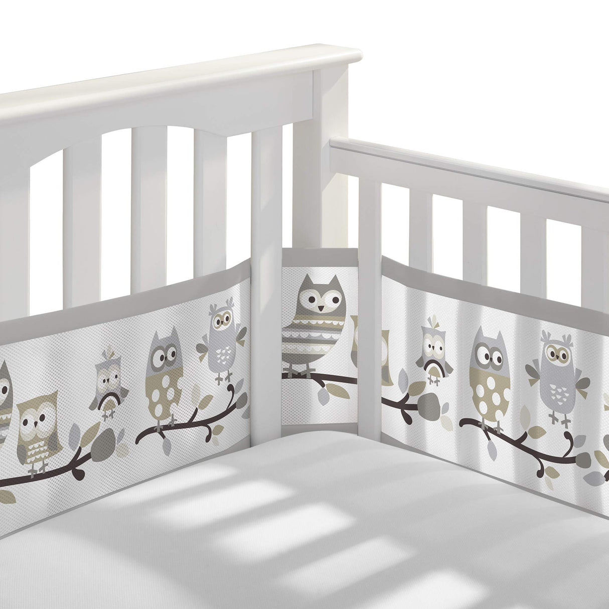 Breathable Mesh Liner for Full-Size Cribs, Classic 3mm Mesh, Owl Fun Gray (Size 4FS