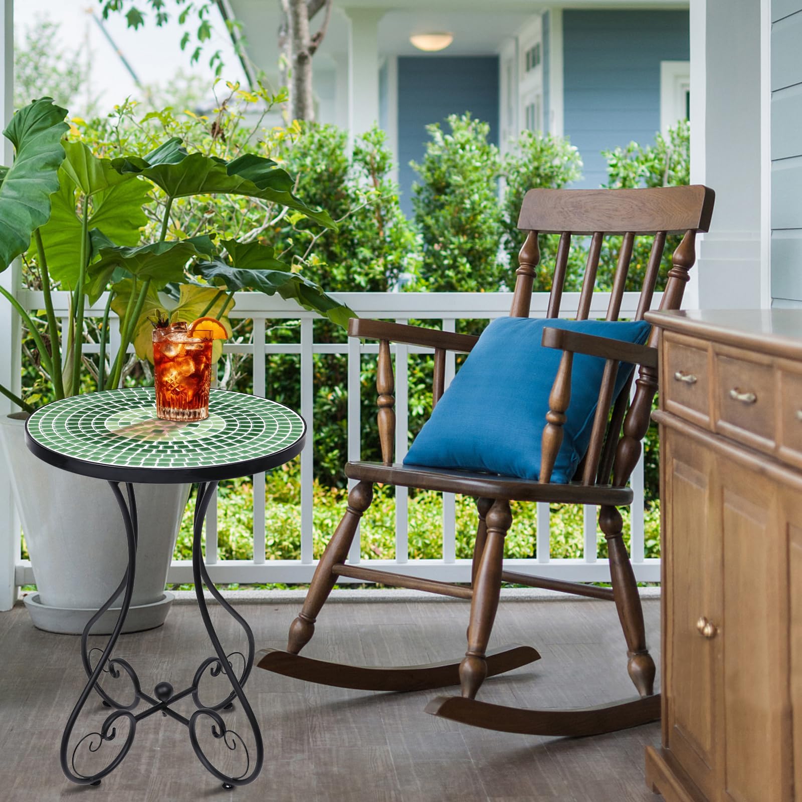 VCUTEKA Outdoor Side Table Mosaic Patio Table Accent Tables Mosaic Tile Top Metal Frame Small End Tables Porch Beach Patio Garden Balcony Green - Bircata