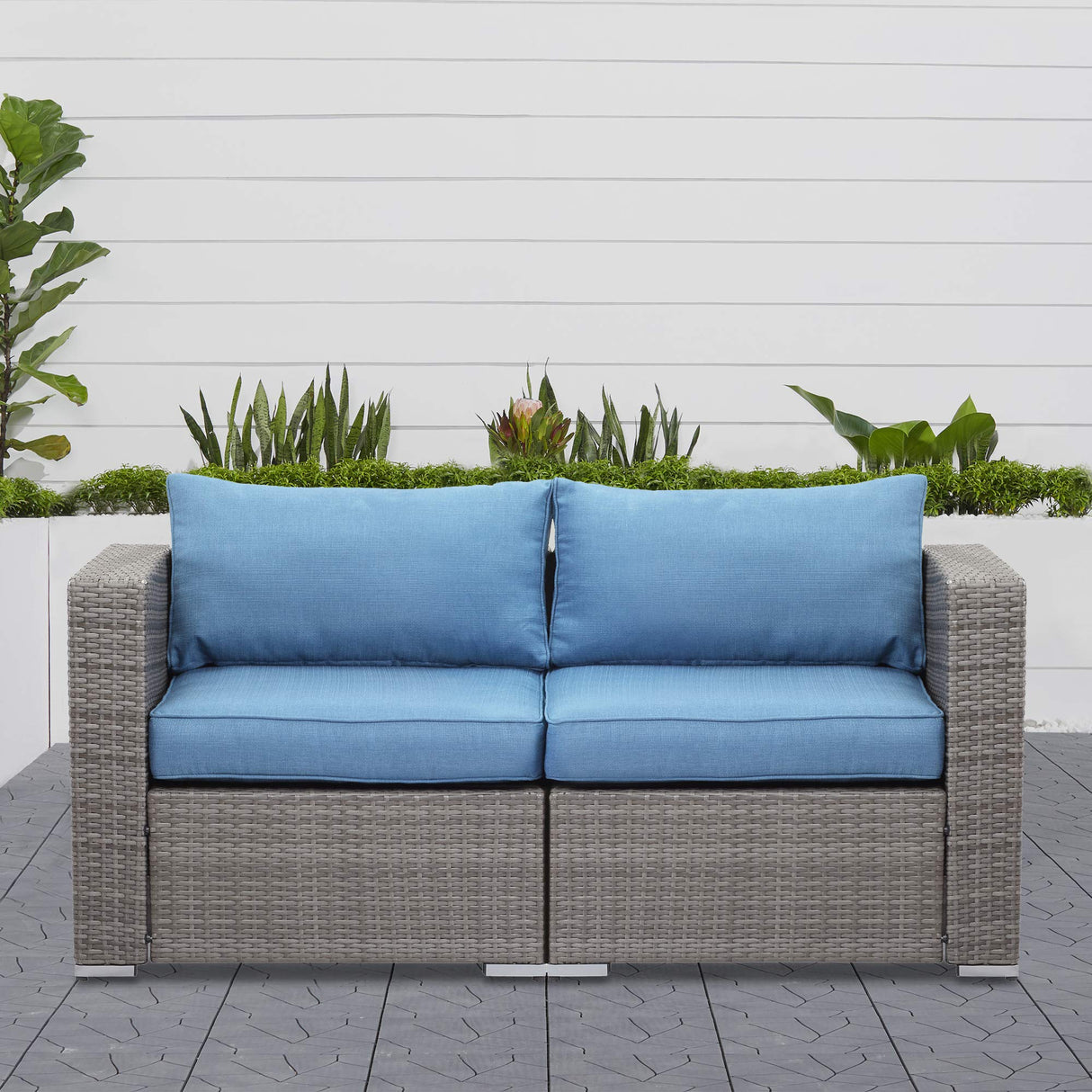 2 Piece Patio Furniture Set of 2 Seats,Outdoor Wicker Patio Loveseat Sofa