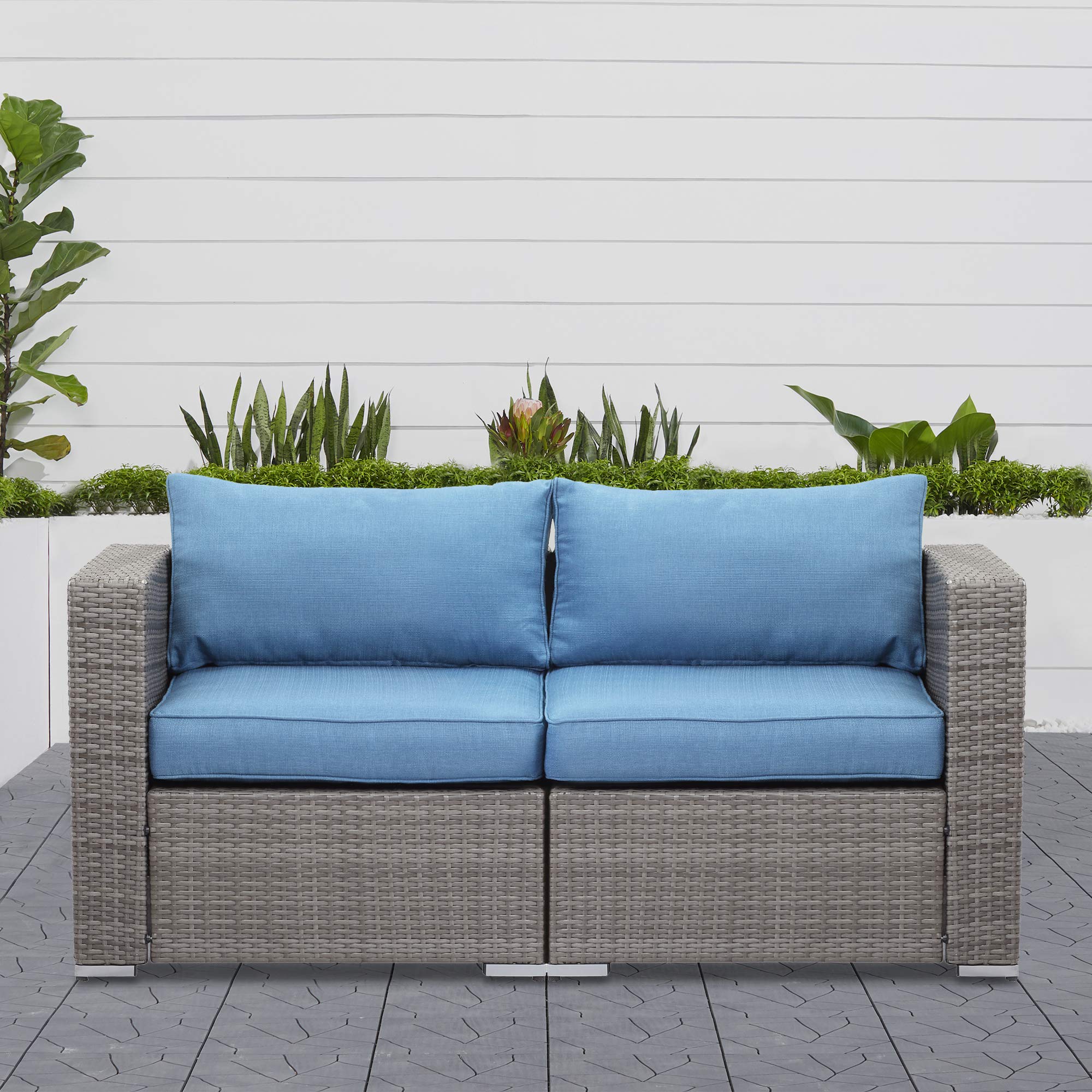 2 Piece Patio Furniture Set of 2 Seats,Outdoor Wicker Patio Loveseat Sofa