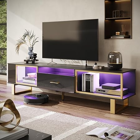 TV Stand with LED Light for TVs up to 80 inch, Modern Entertainment Center with Open