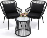 3 Piece Rattan Wicker Bistro Set, Outdoor Conversation Furniture Set