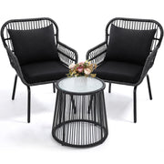 3 Piece Rattan Wicker Bistro Set, Outdoor Conversation Furniture Set