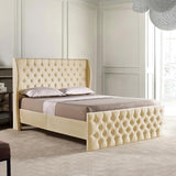 King Size Bed Frame, Luxurious Platform Bed, Button Tufted Upholstered Bed