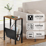 Narrow Side Table with Charging Station, Small End Table