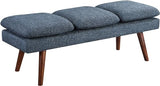 Amanda 54" Mid-Century Bench with Cushions and Solid Wood Tapered Legs,