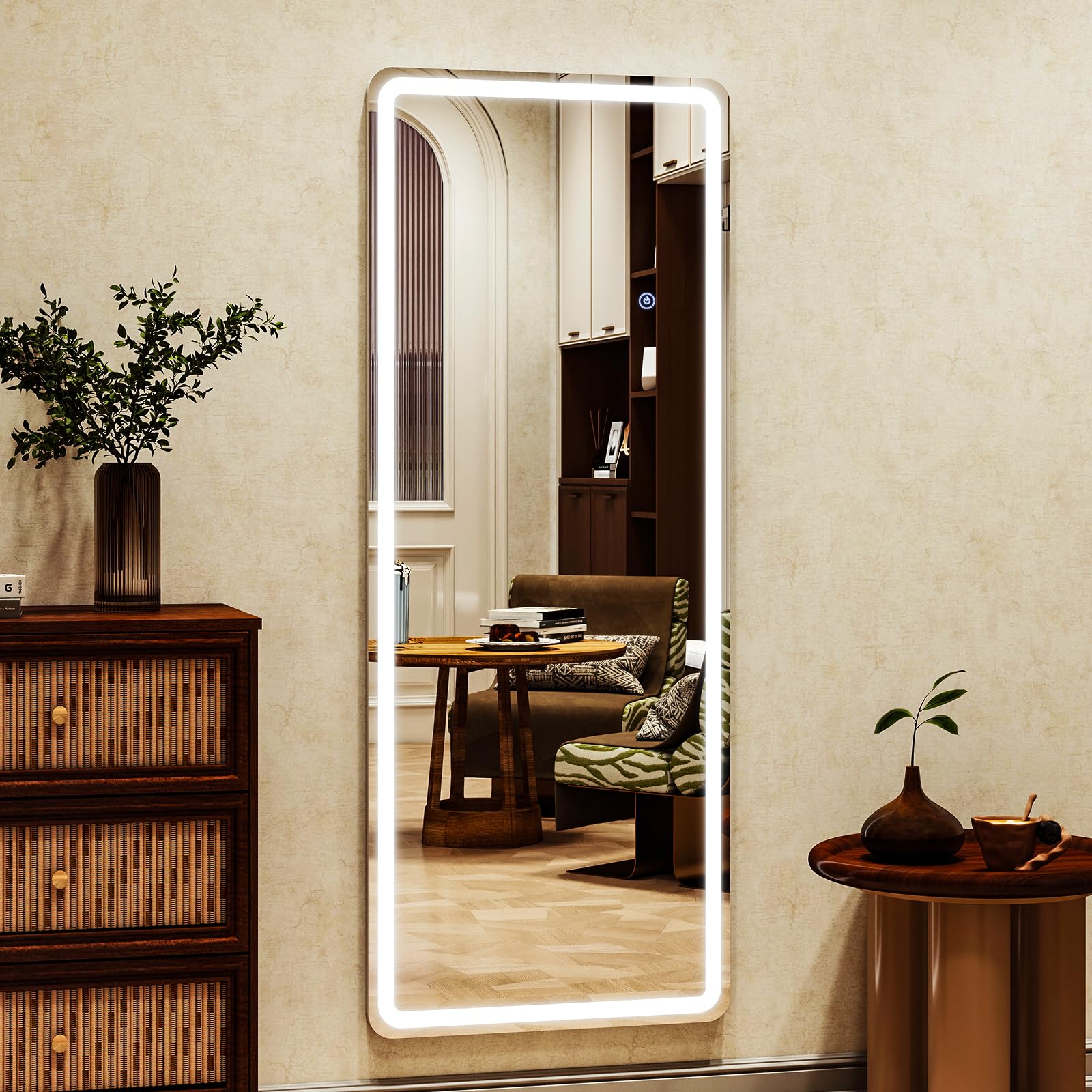 LED Rectangular Corner White Full Length Mirror - 20“ x 63” Brightness Adjustable
