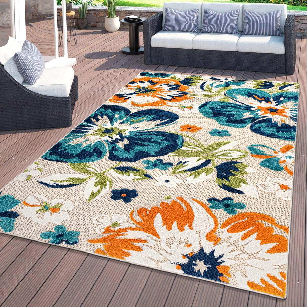 Bergamo Contemporary Floral Non-Shedding Patio Deck Backyard Indoor/Outdoor Area