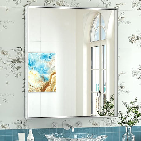 24x32 Inch Silver Mirror for Bathroom Sink, Non-Rusting Metal Frame, HD Reflection