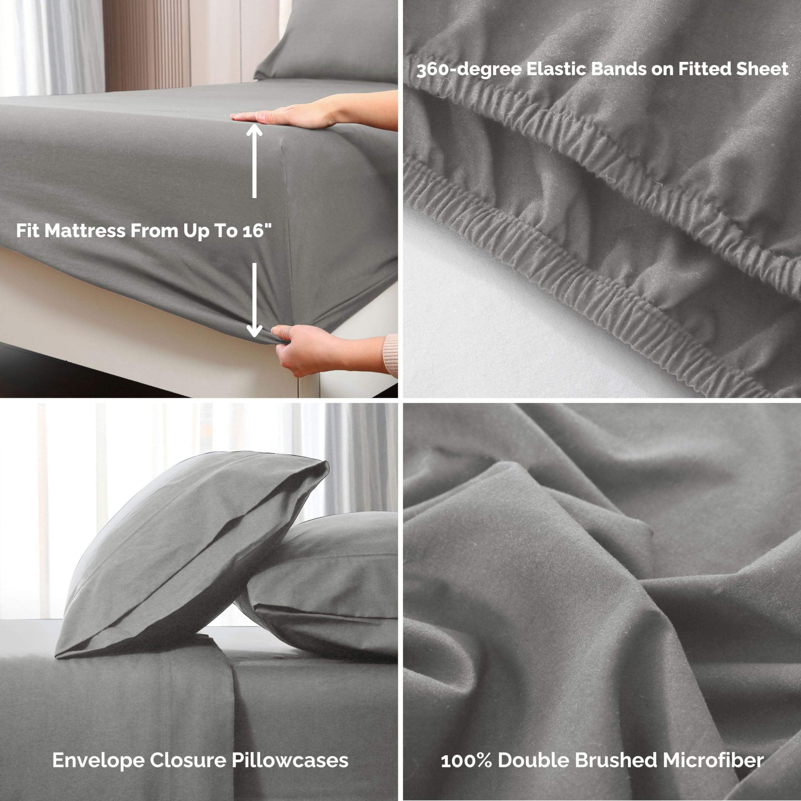 Queen Sheet Set, 4-Piece Brushed Microfiber Sheets for Queen Size Bed Set