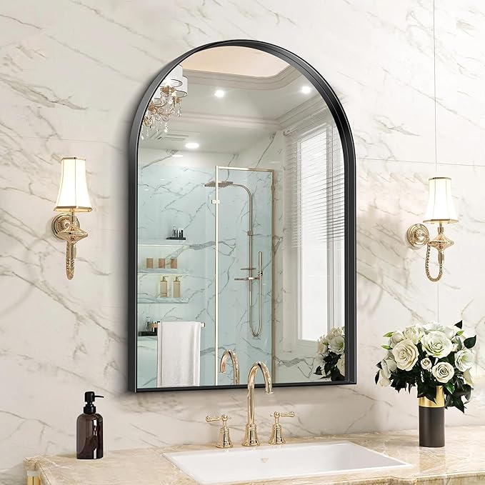 Arched Bathroom Mirror 30"x40", Black Arched Mirror with Deep Frame for Bathroom