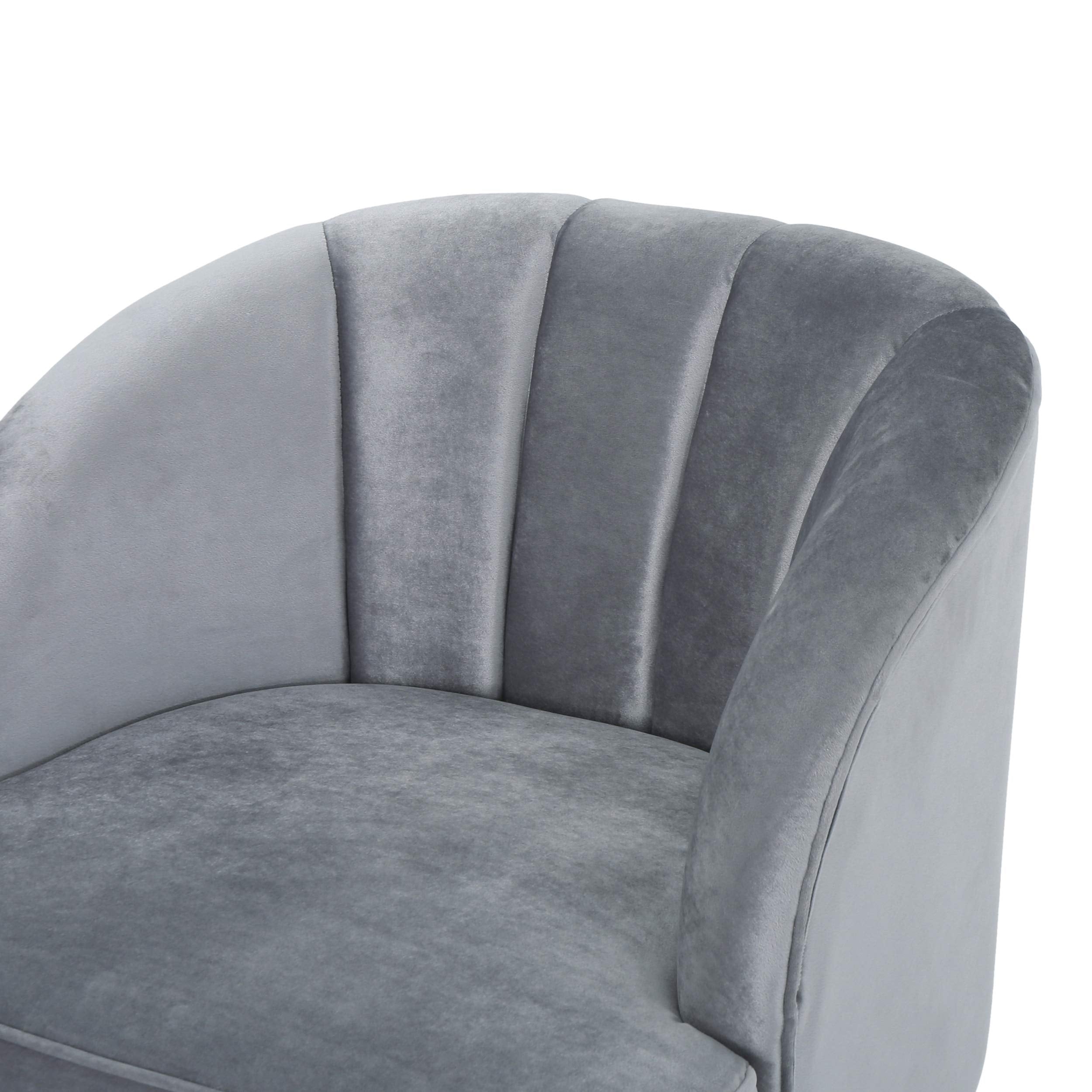 Knight Home Amaia Modern Velvet Club Chair, Pewter / Walnut