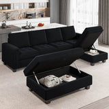 Velvet Convertible 4-Seat Sectional Sofa with Reversible Chaise L Shaped Sofa Couch Furniture