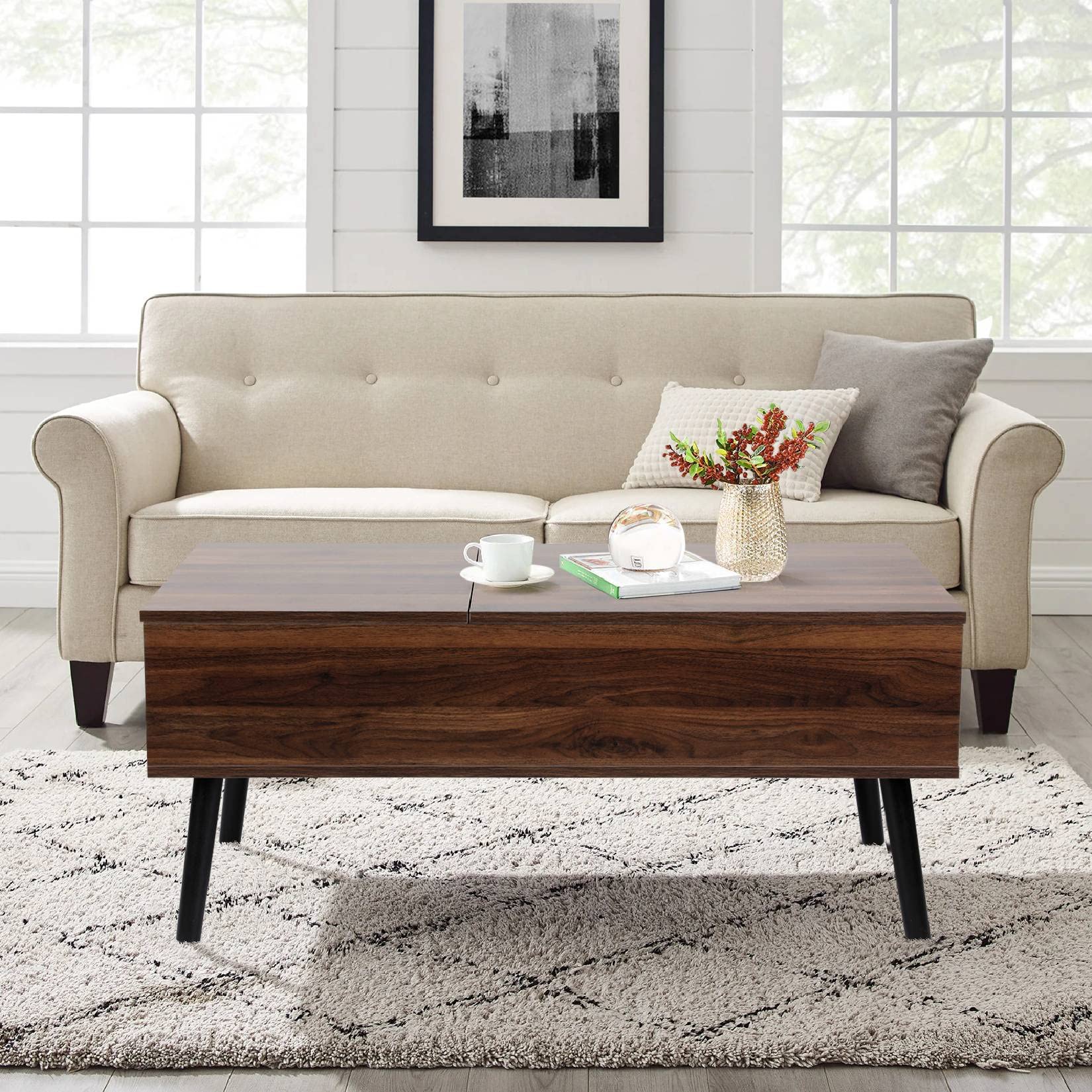 Coffee Table, Lift Top Coffee Table with Separate and Hidden Storage Compartment