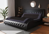 Queen Size Box-Tufted Platform Bed Frame/Faux Leather Upholstered Bed Frame