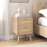 Nightstand, Boho Bedside Table with 2 Storage Drawers, Mid-Century Modern End Table