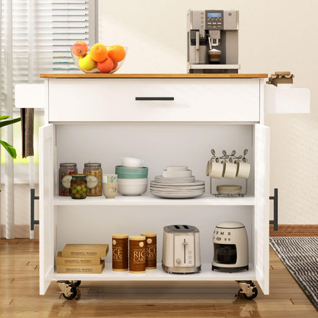 Rolling Kitchen Island on Wheels with Drop Leaf, Kitchen Cart with A Drawer and Cabinet