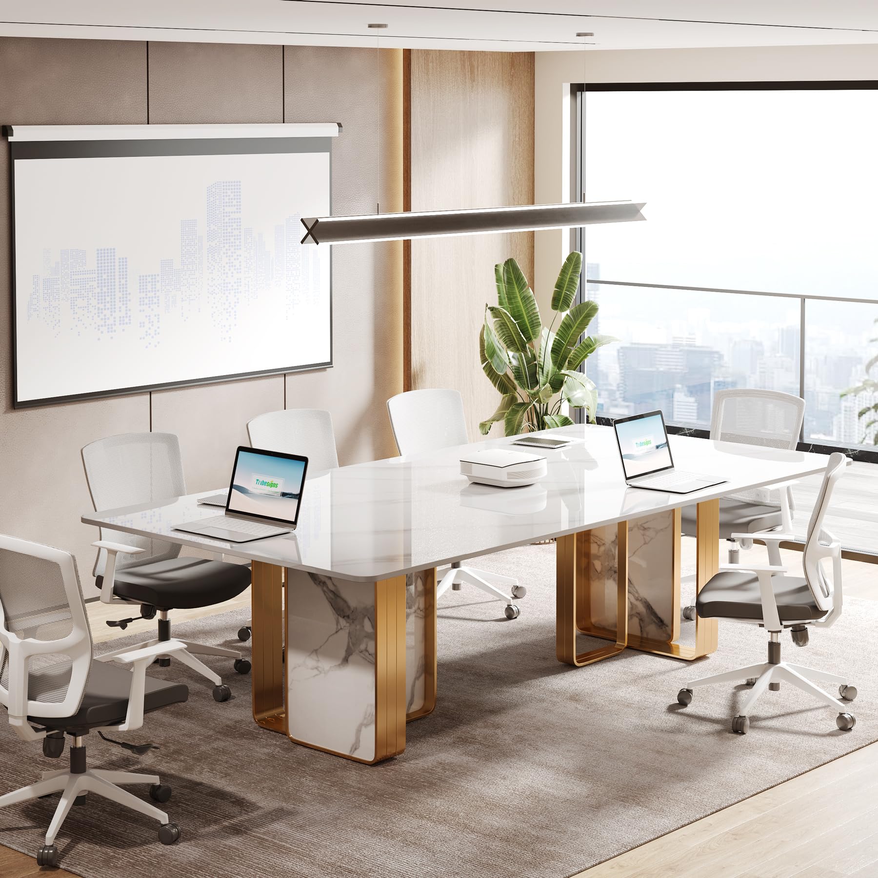 79-Inch Luxurious White Sintered Stone Conference Room Table for 6-8 People