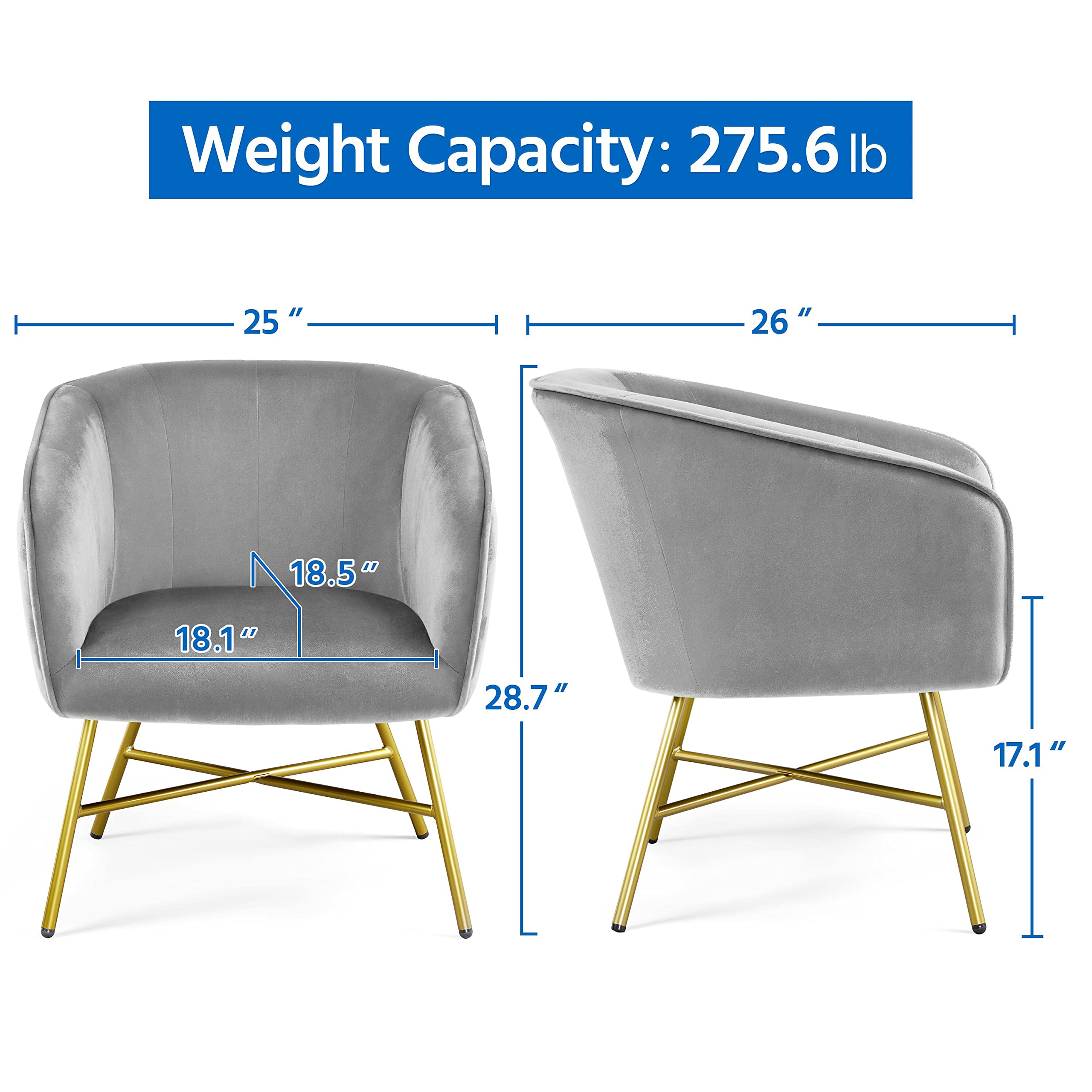 Accent Chair, Modern Velvet Living Room Chair with Mental Legs and Soft