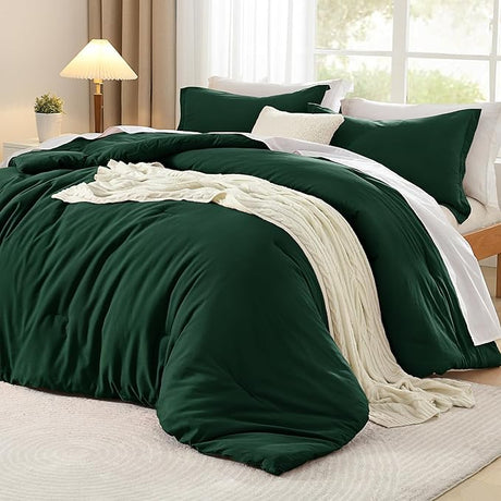 Sage Green Comforter Full Size, Cotton Comforter Solid Color 3 Pieces, Breathable Aesthetic Soft Bedding Set All Season(1 Comforter 79x90 inch, 2 Pillowcases)