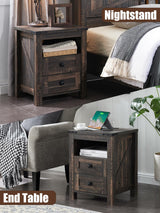 Nightstand with Charging Station, End Table, Side Table with 2 Drawers Storage Cabinet for Bedroom,