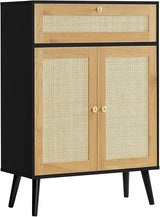 Storage Cabinet, Rattan Cabinet with Adjustable Shelf & Large Drawer, Accent Cabinet