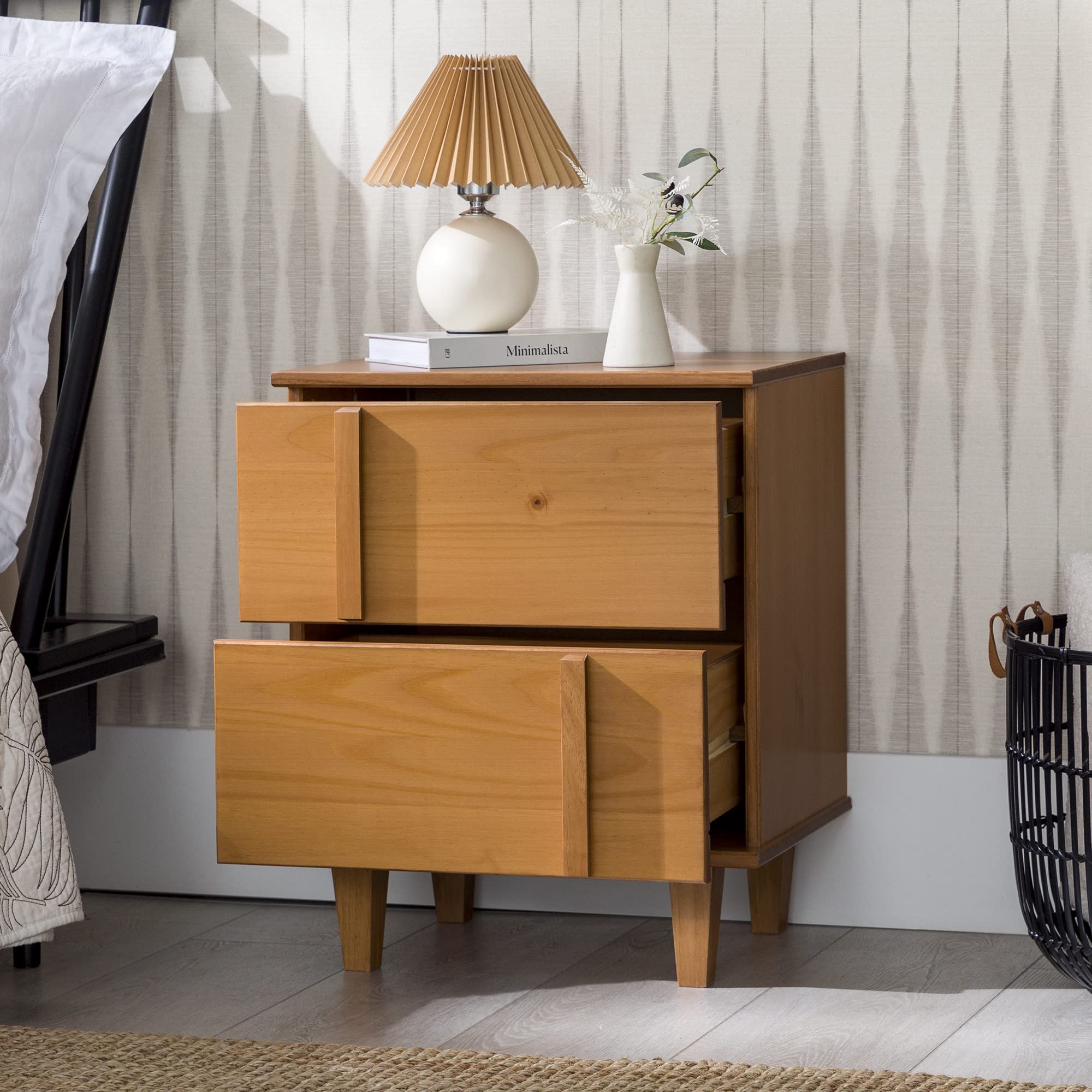 Sprague Contemporary Detailed Drawer Solid Wood Nightstand, 20 Inch, Caramel
