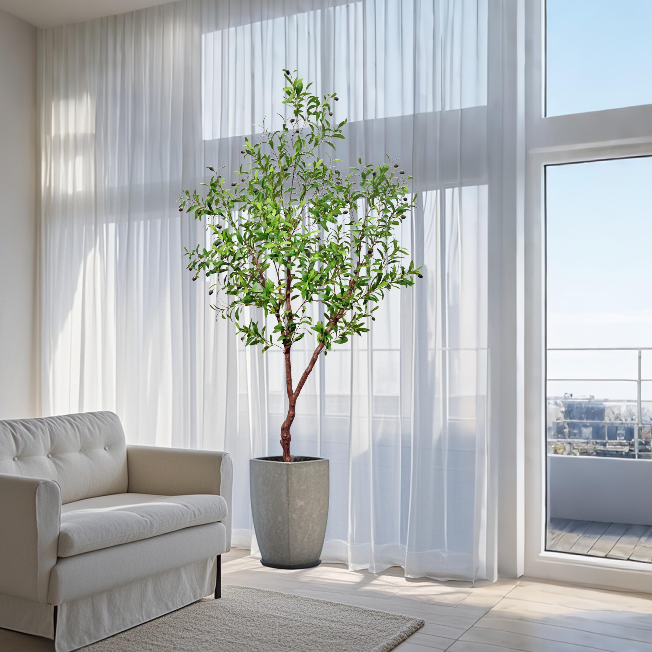 Niwellveb Faux Olive Tree Artificial Olive Trees Artificial Indoor 7 Feet (84 inches) Realistic Potted Silk Indoor Large Fruit for Home Offices, Living Rooms, Bedrooms, Stairs and Foyer Decor