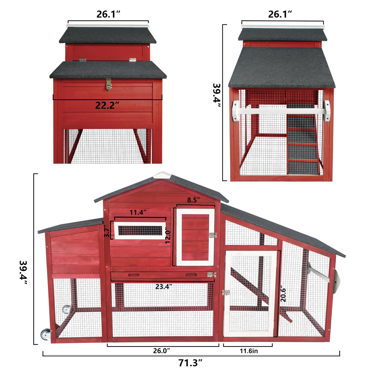 Chicken Coop Large Wooden Chicken Tractor with Wheels Waterproof Outdoor Hen House