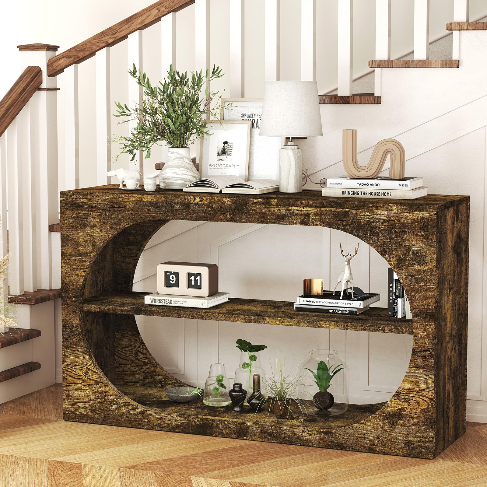Console Table, 55-Inch Entryway Table with Storage, 3-Tier Farmhouse Console Table