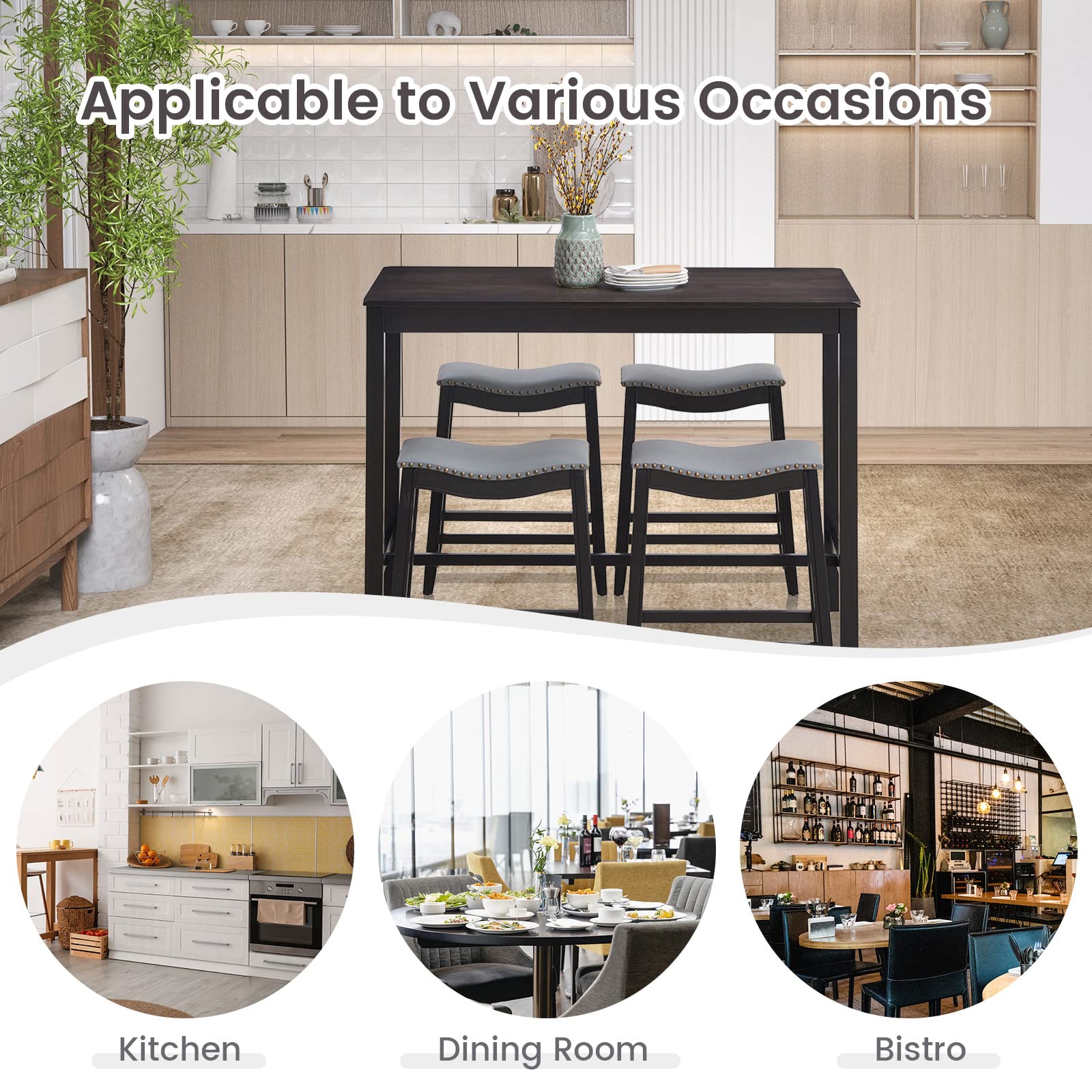 5 Pieces Bar Table Set, Bistro Table Set for 4, Counter Height Pub Table