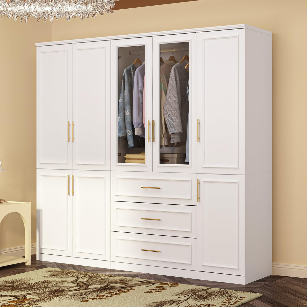 White Extra Wide Wardrobe Armoire with 8 Doors