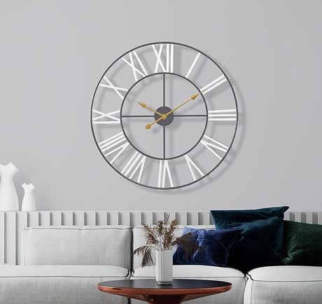 Large Wall Clock for Living Room Decor, (40CM) 16 Inch Wall Clock Decorative, Metal Analog Roman Numeral Wall Clock Modern Wall Clocks - Large Clock Home Decor (Silver)