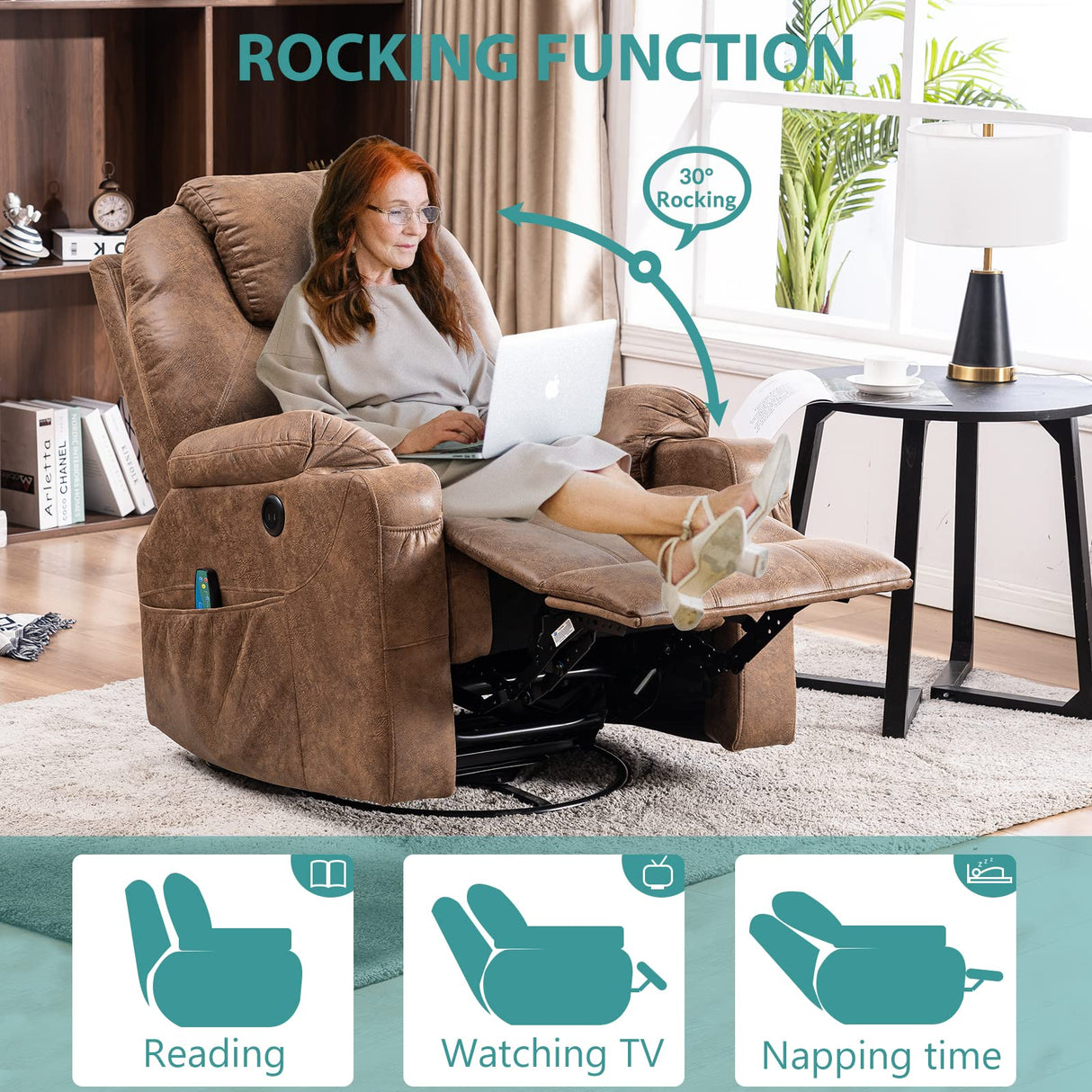 Swivel Rocker Massage Recliner Chair with Heat Ergonomic, Manual Glider Rocking