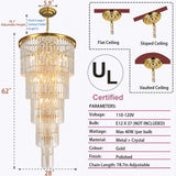 Large Long Crystal Chandelier for High Ceiling, 37-Lights Modern Gold Big Foyer Entrance Crystal