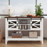 Buffet Sideboard Cabinet with Storage, 47.2" Modern Farmhouse Coffee Bar with Charging Station, Console Table with Sliding Barn Doors for Kitchen, Dining Room, Living Room, Entryway