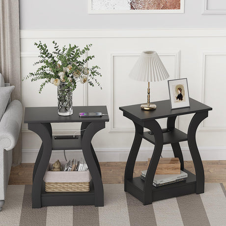 End table with Charging Station, Side Table with USB Ports and Outlets, Nightstand